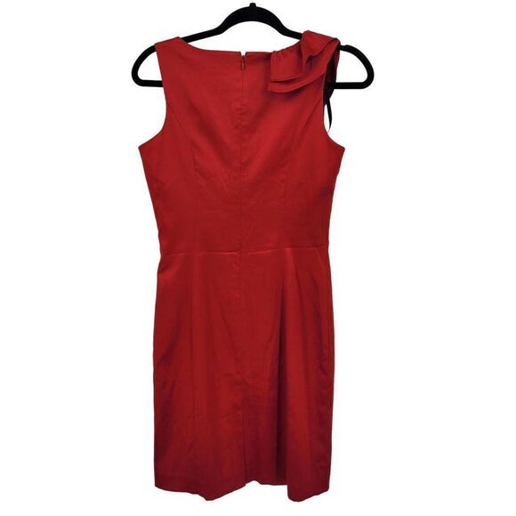 Vintage‎ 80s Allen B Satin Sheath Dress 2 Red Asymmetrical Ruffle Neckline Party - Picture 6 of 11